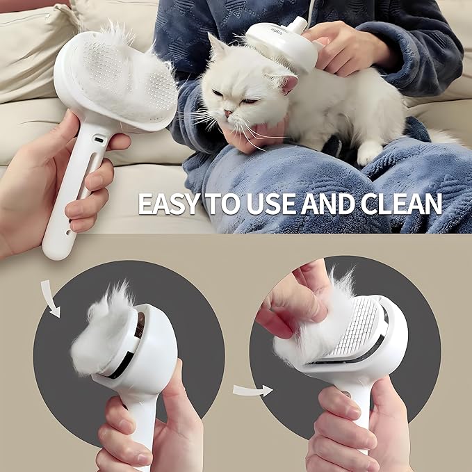Cat Steam Brush For Shedding, Grooming Tool for Cats and Dogs with Steam Function, Massage, and Shedding Hair Removal - Ideal for Pets, Featuring Weighted Blanket Technology, Hair Brush (white comb)