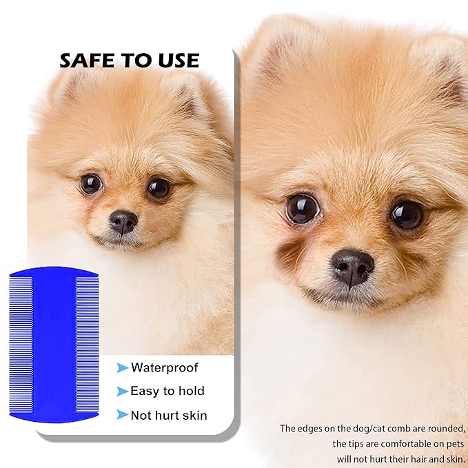 SKYPIA Multipurpose Fine Tooth Grooming Comb - 3 Packs, for Dogs, Cats, Puppies, Kittens, Removes Fleas, Ticks, Lice, Dandruff, and Hair Lice (Blue)