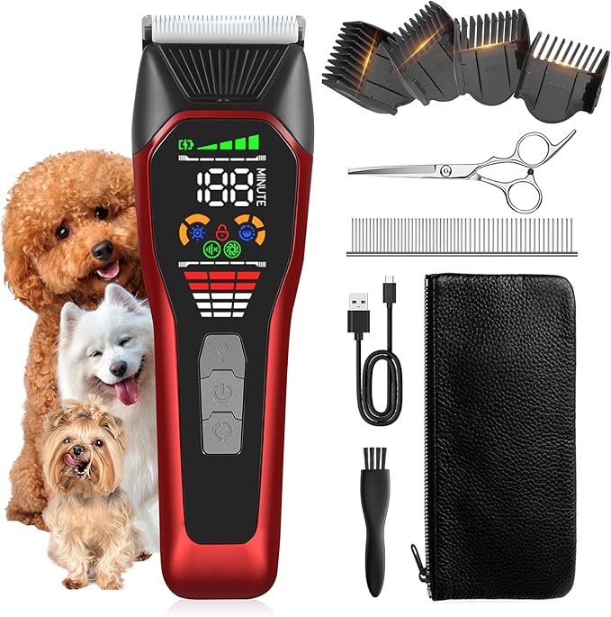 TS066 Professional Cordless Dog & Cat Clippers - Wide Blade Low Noise Pet Hair Trimmer for Thick & Long Coats, Quiet Grooming Kit for Large Breed Dogs & Cats with 180min Battery Life
