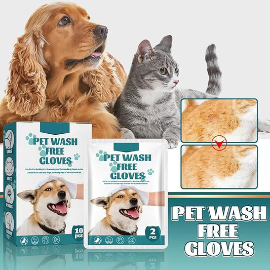 Pet Rinse Free Grooming Gloves, 10Pcs Pet Wipes for Dogs & Cats Wash Free Gloves, Cleansing Grooming with Plant Extract No Rinse Thick Extra Puppy Wipes