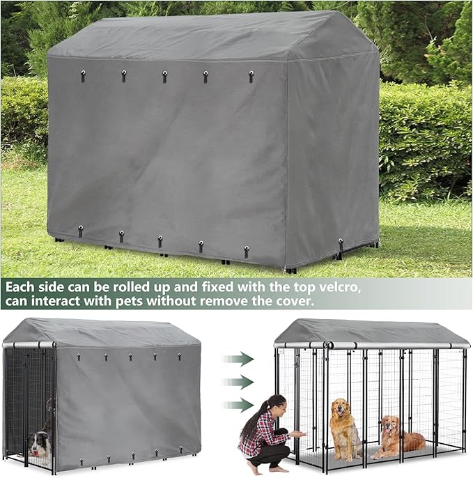 Outdoor Dog Kennel Cover Full Coverage Windproof Anti-UV 8'Dx4'Wx6'H.Waterproof Dog Kennel Cover for Multiple Brands of Dog Kennels,Cover Only,Grey.(Patent Pending)