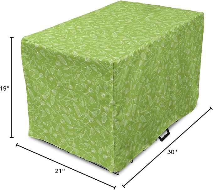 Ambesonne Floral Dog Crate Cover, Vintage Inspired Simplistic Outline Flowers Nature Botany Art Repetition, Easy to Use Pet Kennel Cover for Cats & Medium Dogs, 30 Inch, Lime Green and White