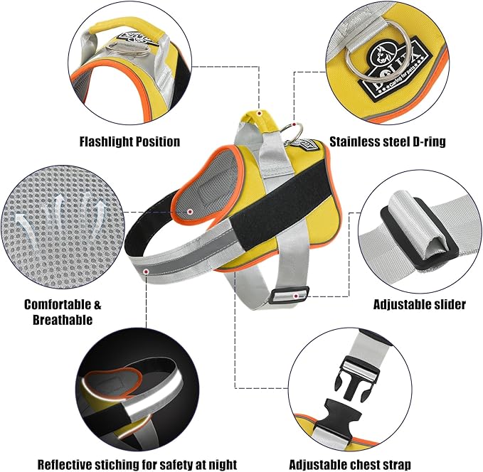Bolux Dog Harness, No-Pull Reflective Dog Vest, Breathable Adjustable Pet Harness with Handle for Outdoor Walking - No More Pulling, Tugging or Choking (X-Small (Pack of 1), YellowOrange)