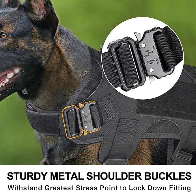 Tactical Dog Harness for Medium Large Dogs No-Pull,Dog Vest Harness with Metal Buckle,Adjustable Military Dog Harness with Laser Molle Panels, Service Dog Vest for Hiking Training with Handle