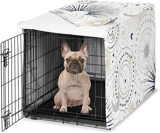 Sweet Jojo Designs Navy Blue Star and Moon Dog Crate Cover – Kennel Covers for 30 Inch Pet Cage Small/Medium - Gold Grey Celestial Sky Stars Gray Shabby Chic