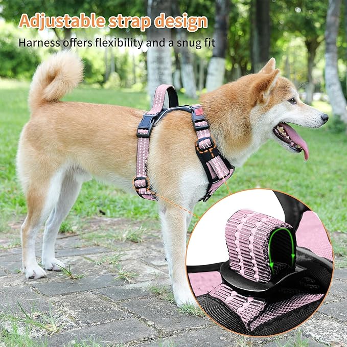 SUUVKING Dog Harness,No Pull Harness,Reflective No-Choke Pet Oxford Vest,Adjustable Soft Padded Pet Vest with Handle for Small to Large Dogs(Pink,M)