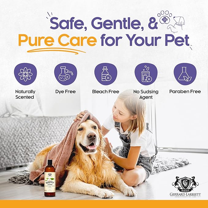Dog Shampoo and Conditioner Happy Jasmine 16 Fl Oz - Dog Shampoo Itchy Skin Relief, Aromatherapy Natural Dog Shampoo for Smelly Dogs with Aloe Vera & Oatmeal Shampoo for Dogs by Gerrard Larriett