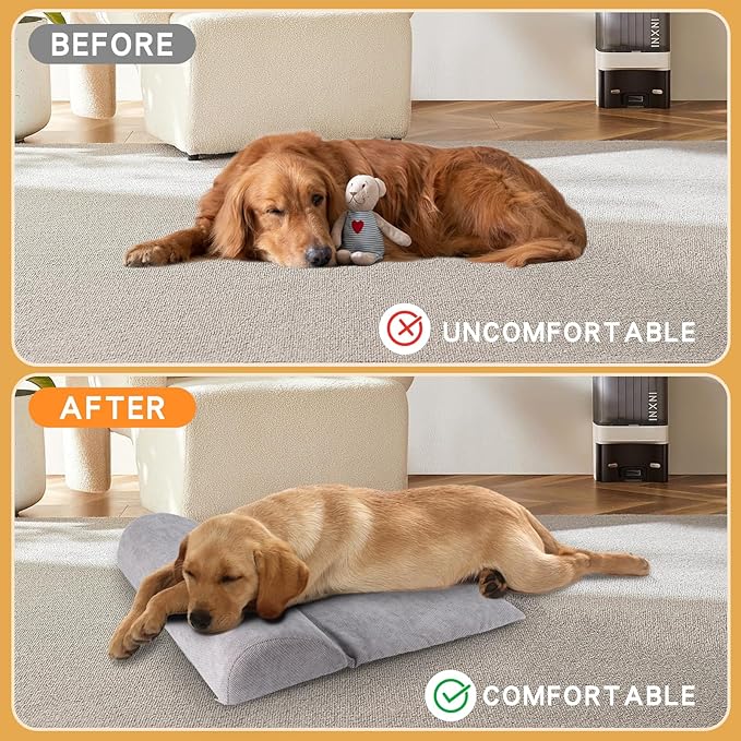 Dog Bolster Pillow with High Resilience Foam, Headrest for Large Dogs, Benefit for Cervical Vertebra and Neck, Easy to Carry, Machine Washable Cover＆Easy to Clean(Grey)