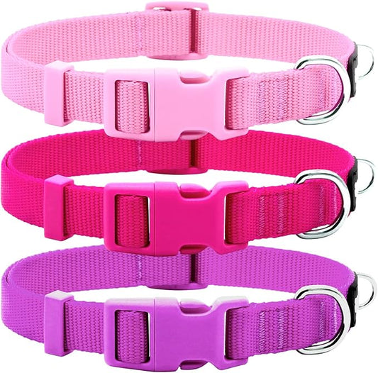 azuza 3 Pack Dog Collars Comfortable and Adjustable Nylon Dog Collars for Large Dogs, L (18-26inch)， Pink, Hot Pink and Purple