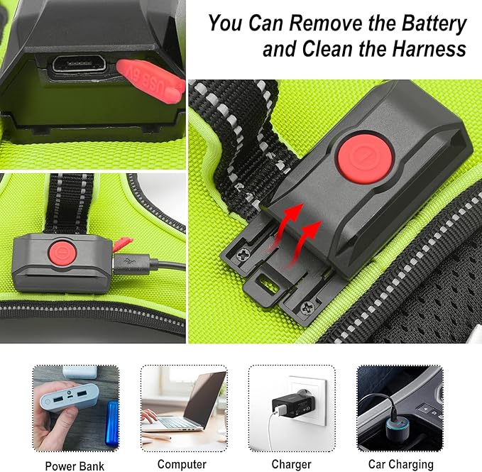 Light Up Dog Harness No-Pull LED Dog Harness with Handle Rechargeable Lighted Dog Vest Harness Dog Harness for X-Small/Small/Medium/Large/X-Large Size (Green, L)