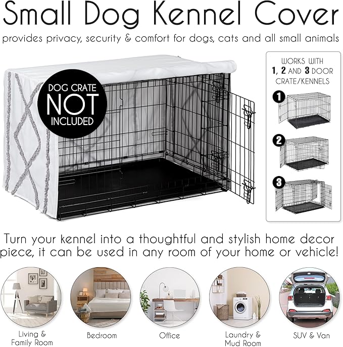 Sweet Jojo Designs 24in. Small Dog Crate Cover (Grey Boho Modern Tuft) Pet Cage, Kennel Covers (Bohemian, Farmhouse, Shabby Chic, Designer, Neutral, Elegant, Minimalist, Gray and White Tufted Cotton)