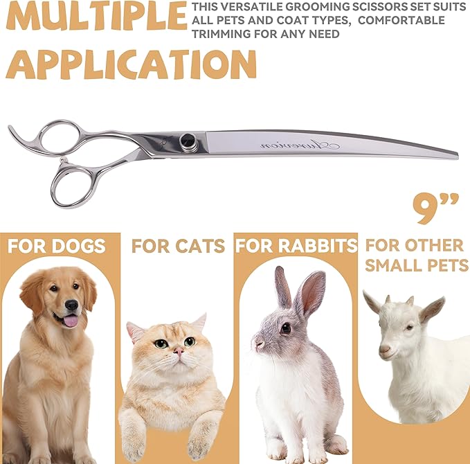 Professional metal 9 In Curved Grooming Scissors for Dogs and Cats,30-Degree Curves Shears for Hair Cutting with Pet at Home & Outdoor,Lightweight Stainless Steel Clippers for Dog Trimming Face,Paws
