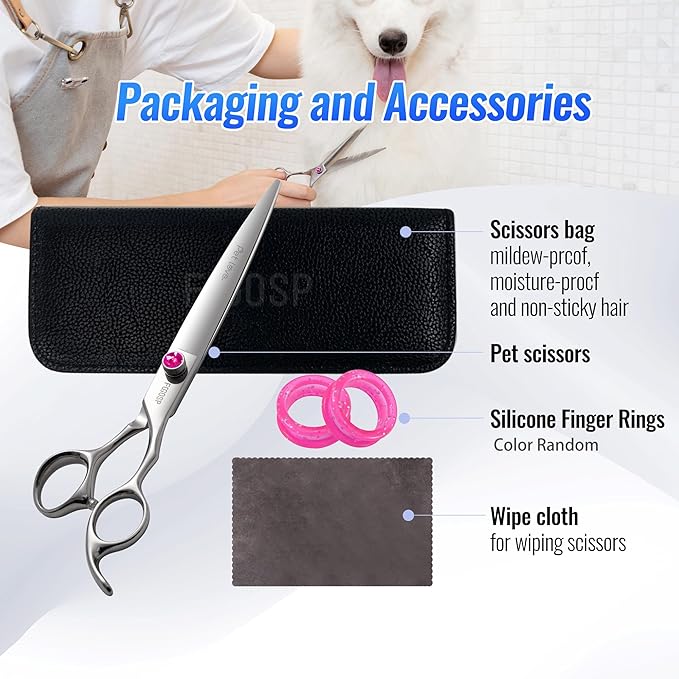 Straight Dog Grooming Scissors 8.0'' Long Large Dog Shears for Grooming Poodle Large Dog Pet Japanese 440C Stainless Steel Dog Scissors Super Sharp(8.0'',Straight)