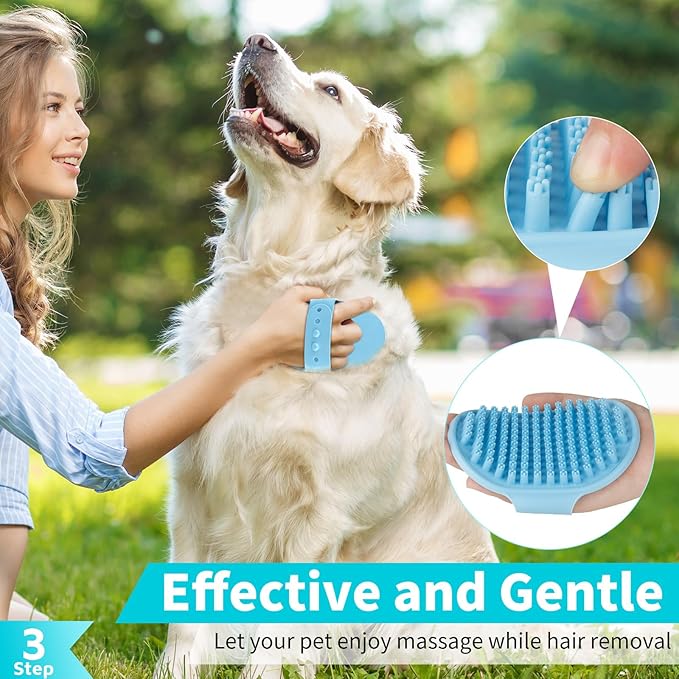 Comotech 3PCS Dog Bath Brush | Dog Shampoo brush | Dog Scrubber for Bath | Dog Bath Brush Scrubber | Dog Shower/Washing Brush with Adjustable Ring Handle for Short & Long Hair (Blue Red Blue)