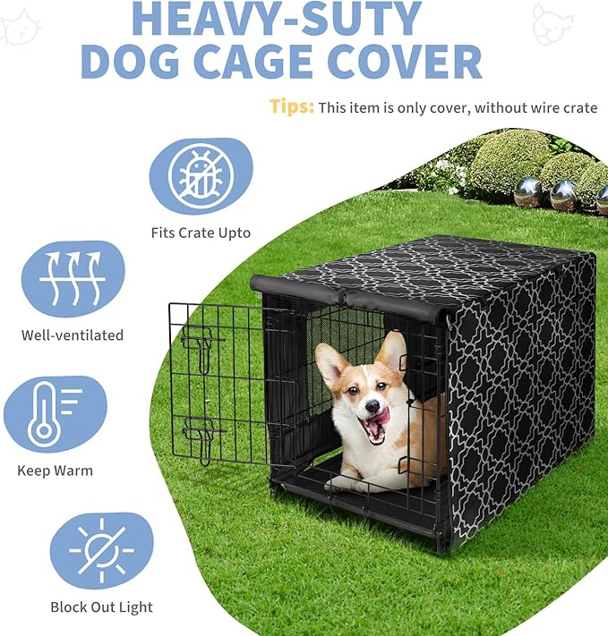 X-ZONE PET 30" Dog Crate Cover for Indoor/Outdoor - Heavy Duty Polyester Pet Kennel Cover Fits for Wire Dog Cage Black Print