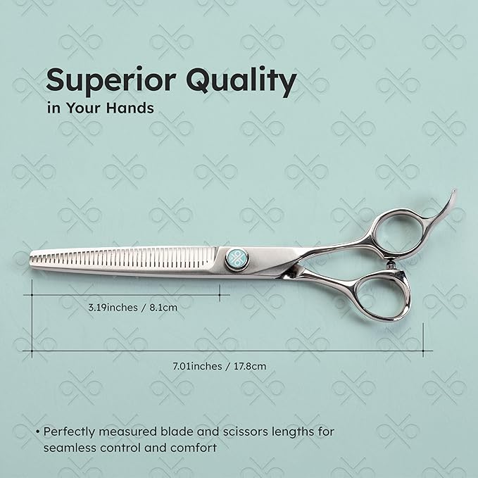 7" Dog Thinning Shears for Grooming – Blending Scissors for Face, Legs & Tail – VG10 Stainless Steel, Handcrafted, Ergonomic, 50% Thinning Rate for Smooth Finishing