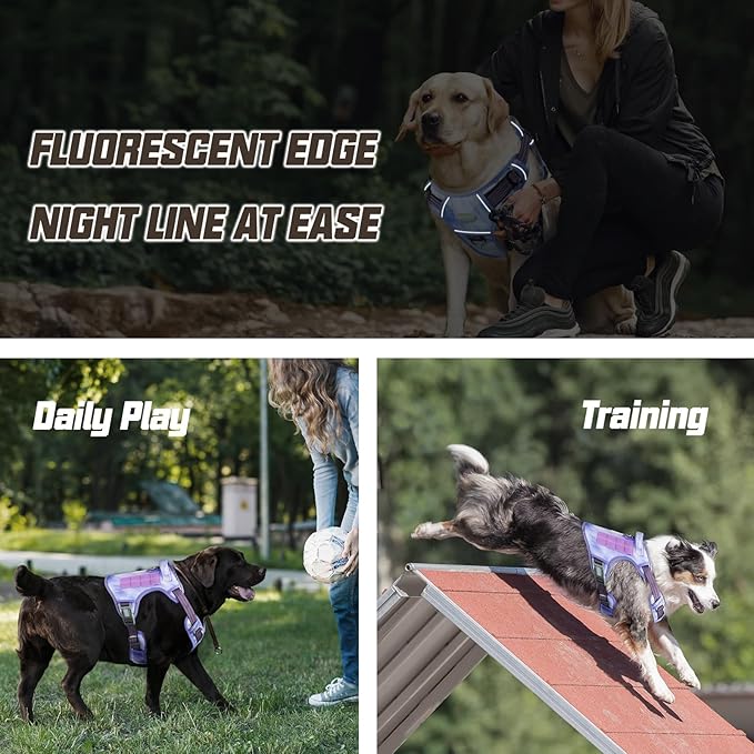 AUROTH Tactical Dog Harness for Large Dogs No Pull Adjustable Pet Harness Reflective K9 Working Training Easy Control Pet Vest Military Service Dog Harnesses Very Peri XL