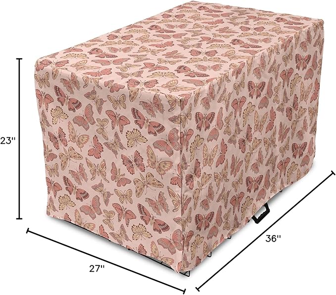 Ambesonne Butterfly Dog Crate Cover, Summer Time Ornamental Flying Creatures in Rose Tones, Easy to Use Pet Kennel Cover for Medium Large Dogs, 36 Inch, Blush Coral