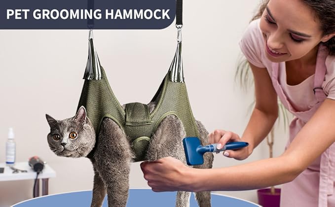 Cat/Dog Grooming Hammock Hanging Harness,Pet Grooming Restraint Sling with Wide Strap Anti Scratch&Bite,for Nail Trim/Take Eye/Ear Care with Nail Clipper/Nail File Pet Grooming Supplies Kit-M