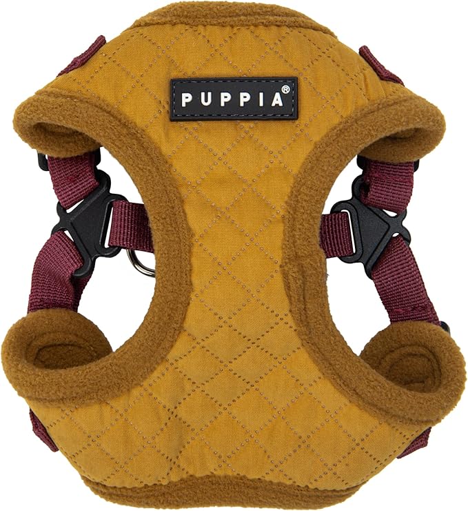 Puppia Irvin Comfort Dog Harness Step-in Warm Winter Diamond Pattern Adjustable Neck and Chest for Small and Medium Dog, Mustard, X-Large