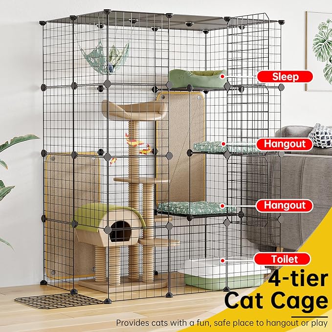 Oneluck 4-Tier 55 Inch Large Cat Cages DIY Cat Playpen Detachable Metal Wire Kennels Cat Crate Exercise Extra Place Ideal for 1-2 Cat