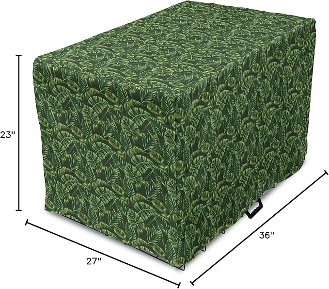 Lunarable Hunter Green Dog Crate Cover, Tropical Palm Leaves Exotic Plants Hawaiian Trees Jungle Natural Design, Easy to Use Pet Kennel Cover for Medium Large Dogs, 36 Inch, Fern Green
