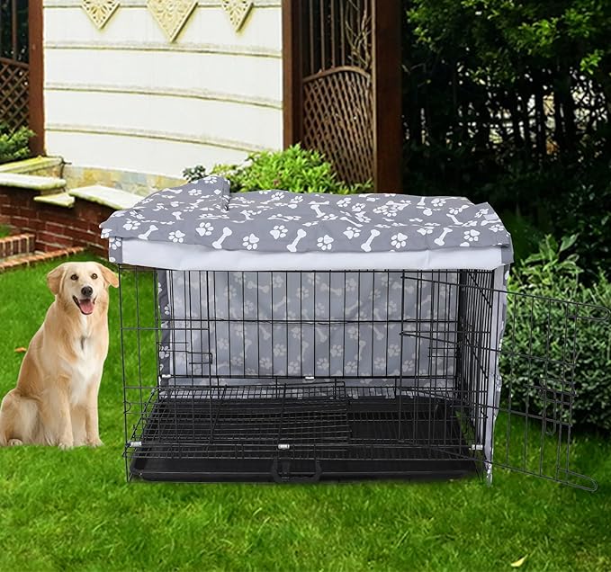 Dog Crate Cover for Wire Crates, Fits Most 30" inch Dog Crates. Easy to Put On, Take Off, and Adjust - Cover only -Sky Gray -30 Inch