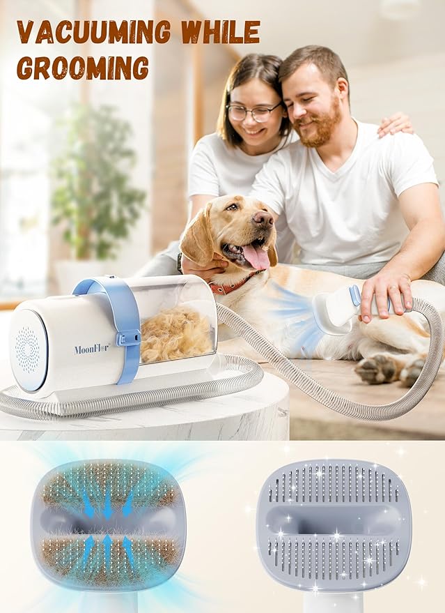 Moonflor Dog Grooming Kit with 2.5L Large-Capacity 10Kpa Vacuum for Shedding, Low Noise Hair Remover with 4 Proven Pet Grooming Supplies, Quiet Hair Clippers Set for Cats & Dogs