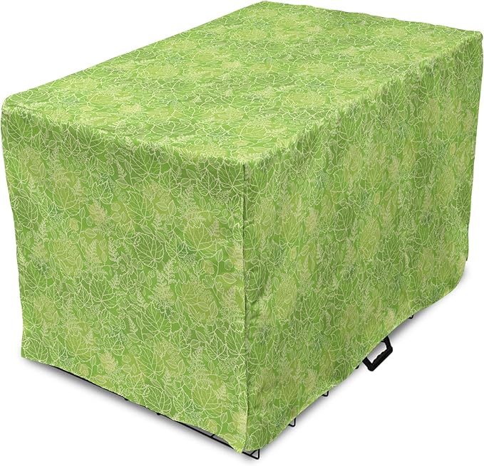 Lunarable Green Dog Crate Cover, Line Art Style Flourish Pattern on Green Tone Backdrop Ornate Victorian, Easy to Use Pet Kennel Cover for Medium Large Dogs, 36 Inch, Apple Green Pale Yellow