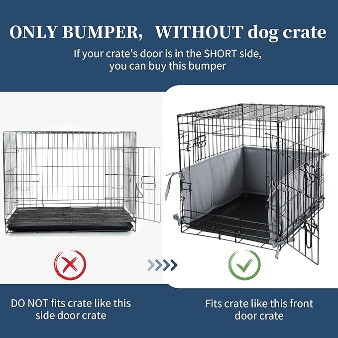 Hombys Dog Crate Bumper with Ties - Soft Crate Accessory -Kennel Cover - Training Pads for Front Door Crates, 24"x18", Gray
