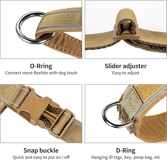 Annchwool No Pull Dog Harness with Padded Handle+5 Ft Leash,Reflective Strip Escape Proof and Quick Fit to Adjust Dog Harness,Easy for Training Walking for Small & Medium and Large Dog(Brown-Set,L)