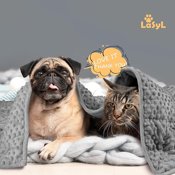 LaSyL Weighted Blanket for Pets | Thunder Blanket for Dogs Anxiety | Premium Soft Minky | Relaxation & Calming & Anti Anxiety | Used in Car, Bed, Couch | Dark Grey, Washable Small 32" L x 24" W