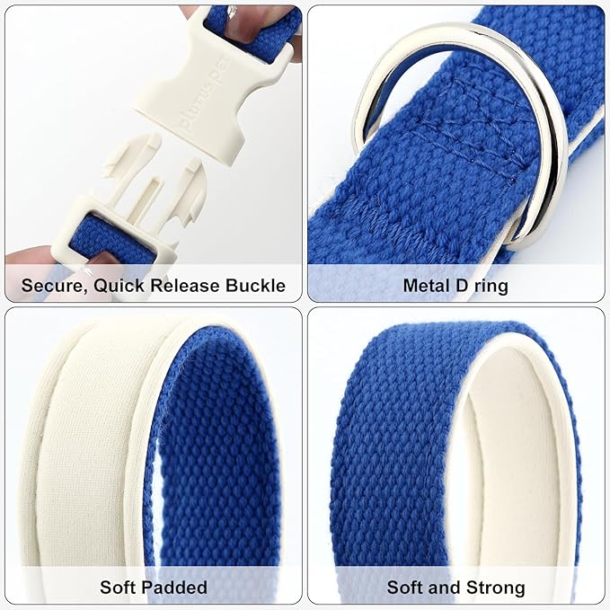 Plutus Pet Cotton Dog Collar, Heavy Duty Collar with Soft Padding, Adjustable and Comfortable for Small Medium and Large Dogs, Royal Blue, S