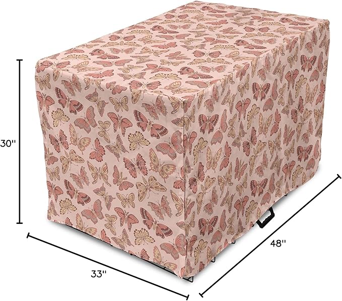 Ambesonne Butterfly Dog Crate Cover, Summer Time Ornamental Flying Creatures in Rose Tones, Easy to Use Pet Kennel Cover for Medium Large Dogs, 48 Inch, Blush Coral