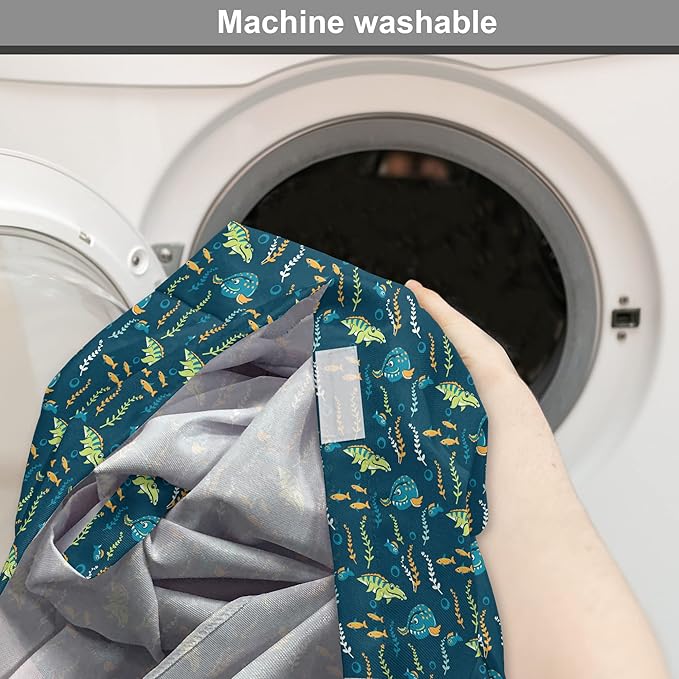 Lunarable Jurassic Dog Crate Cover, Evolution Marine Dinosaurs and Nautical Foliage Animal, Easy to Use Pet Kennel Cover for Medium Large Dogs, 42 Inch, Petrol Blue Pale Green