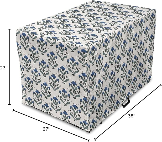 Ambesonne Floral Dog Crate Cover, Rhythmic Leaves Flowers Blossoms Nostalgic Style, Easy to Use Pet Kennel Cover for Medium Large Dogs, 36 Inch, Champagne Multicolor