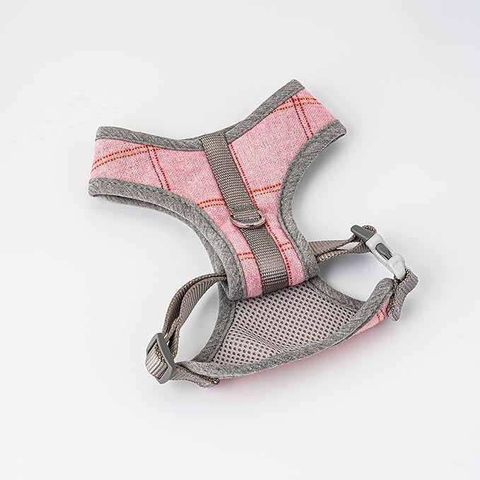 HUGO & HUDSON Dog Harness, No-Pull Anti Choke Tweed Harness Vest, Pink Checkered, L