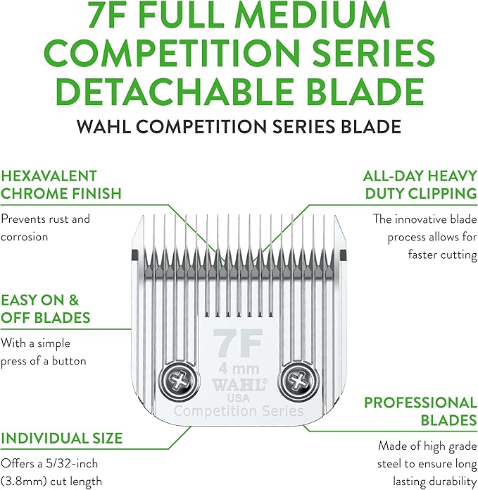 Wahl Professional Animal Competition Series Detachable Blade - 4/25-Inch Cut Length, 7F Full Medium (2368-100)