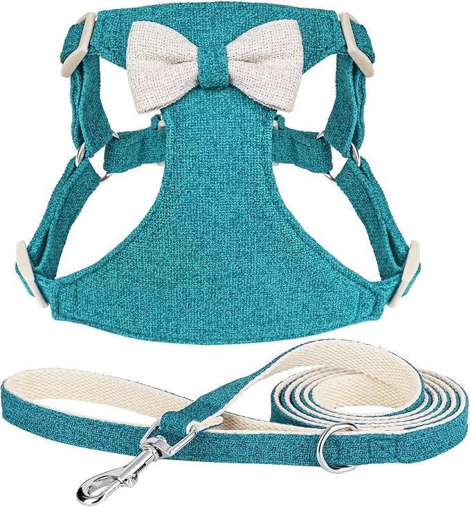 Beirui Small Dog Harness and Leash Set, Soft Lightweight Puppy Harness, Adjustable Bow Tie Puppy Harness for Medium Dogs (Blue, M)