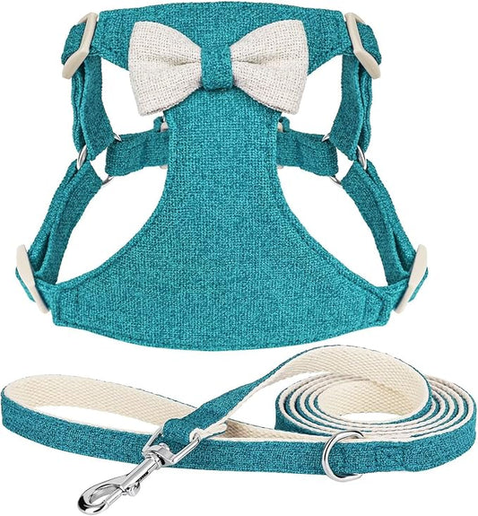 Beirui Small Dog Harness and Leash Set, Soft Lightweight Puppy Harness, Adjustable Bow Tie Puppy Harness for Small Dogs (Blue, S)