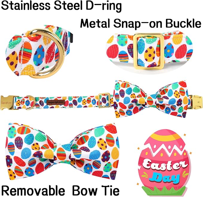 Unique Style Paws Easter Day Dog Collar with Bow Colorful Egg Rabbit Dog Collar Bowtie Bowtie Collar for Large Medium Small Dogs