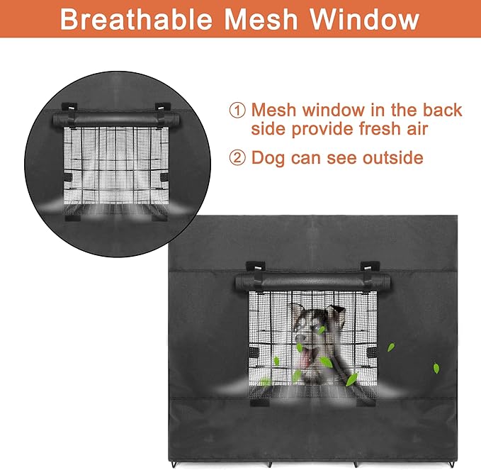 Dog Crate Cover for 36 inches Wire Dog Crate, Waterproof, Double Door for Large Pet Kennel Cover, 36 x 23 x 25inch, Black