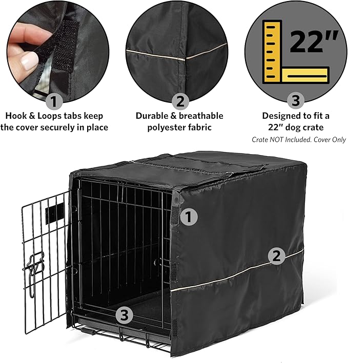 MidWest Homes for Pets Dog Crate Cover, Privacy Dog Crate Cover Fits MidWest Dog Crates, Crate Cover Only, Machine Wash & Dry, Black, 22-Inch