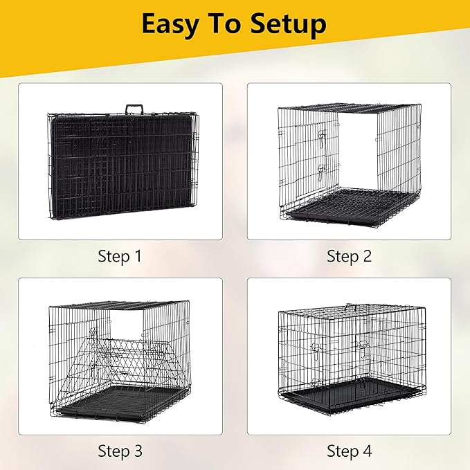 24/7 Shop at Home Gossamer Metal Double Door Folding Wire Pet Crate with Divider, Removable Tray, and Handle for Outdoor and Indoor Medium Dog, 48-inch, Black