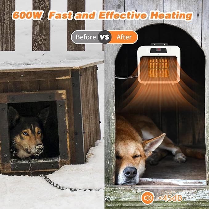 Rypet Large Dog House Heater with Thermostat, 300W/600W Safe Heater for Dog House Outdoor with 6 Ft Anti Chew Cord, Wall Mounted Dog Kennel Heater Electric Warmer for Most Dog House