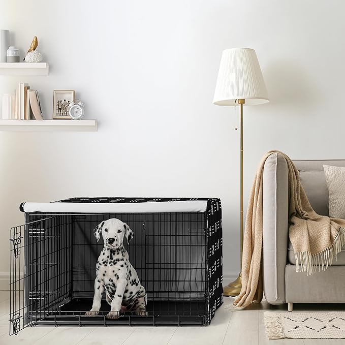 Sweet Jojo Designs 36in. Medium Dog Crate Cover (Black and White Boho) Pet Cage, Kennel Covers (Mudcloth, Black & White, Bohemian, Modern, Minimalist, Southwest, Mud Cloth, Hatch, Neutral Triple Line)