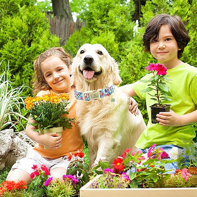 Lionheart glory Dog Collar Flowers Print Dogs Collar Spring Summer Cute Collars Dog Girl or Boy Soft Durable Adjustable Dog Collars for Small Dogs Pet Gift