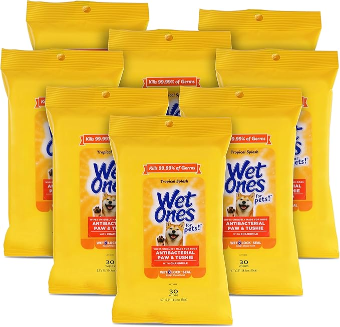 Wet Ones for Pets Paw & Tushie Dog Wipes With Chamomile, 30 ct - 8 Pack | Dog Wipes For All Dogs in Tropical Splash Scent | Dog Grooming Wipes, Dog Bathing Supplies, Pet Wipes for Paw and Butt