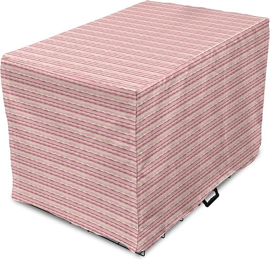 Lunarable Dusty Rose Dog Crate Cover, Doodle Style Waves Horizontal Stripes Simplistic Cheerful, Easy to Use Pet Kennel Cover for Medium Large Dogs, 36 Inch, Dried Rose Pale Pink