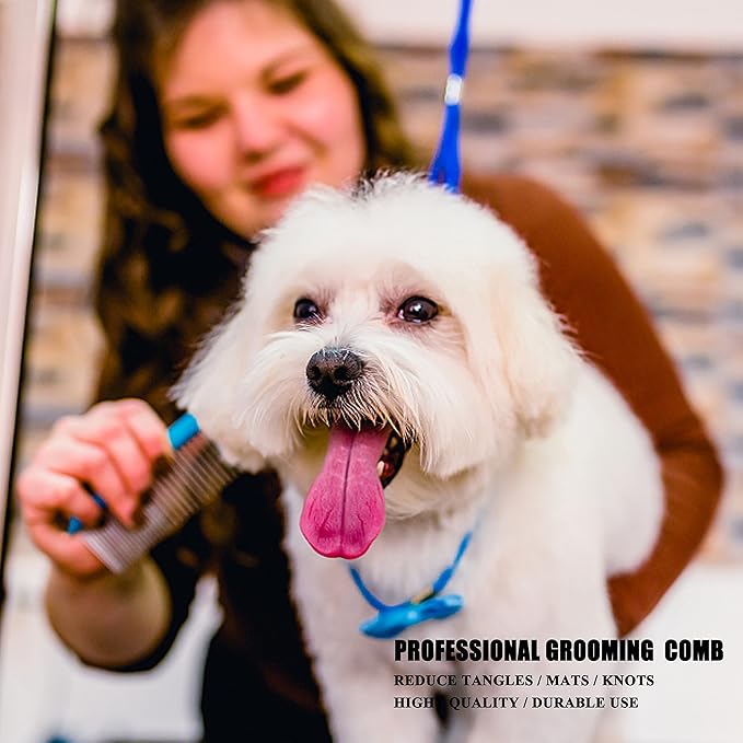 Metal Dog Grooming Comb for Shedding Tangles,Knots,Mats.Dog Combs With Long Wide Tooth for Long Thick Curly Hair Metal Pet Comb for Poodles and Goldendoodles Dematting.7.5INCHES.
